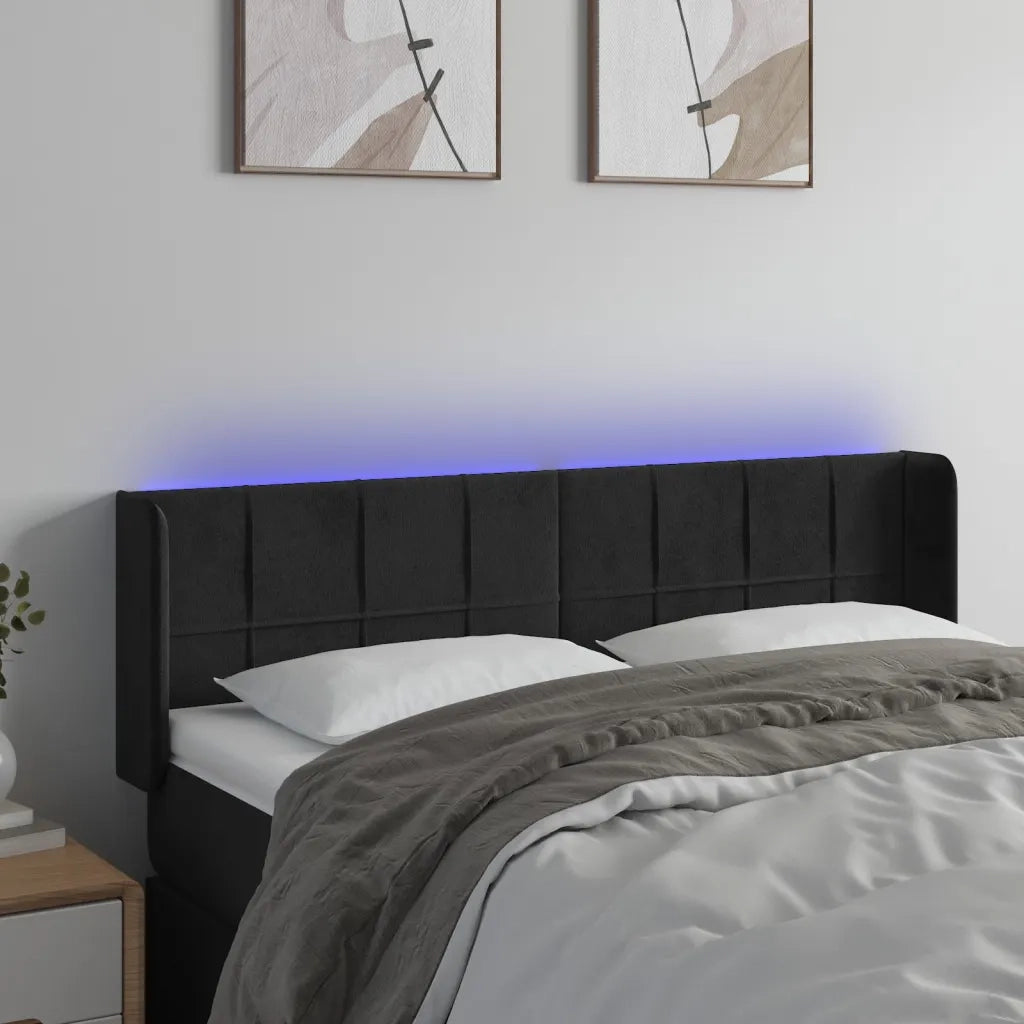 Testiera a LED-Testata con LED Nera 147x16x78/88 cm in Velluto 344928