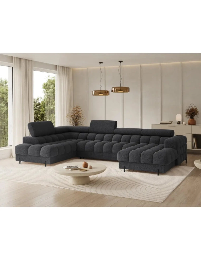 Divano panoramico convertibile Grigio scuro angolo sinistro FERARIA 358x93x202cm