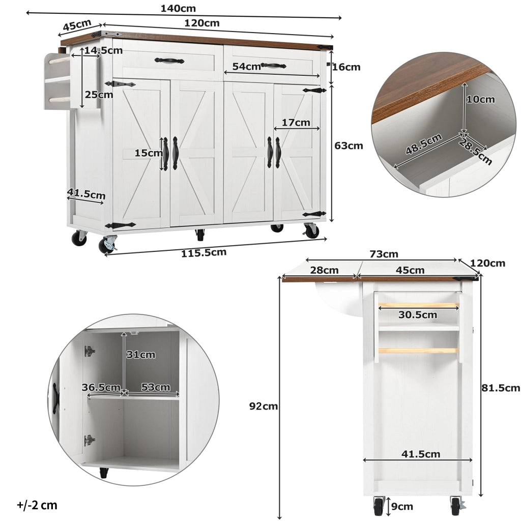 Carrello da Cucina con Piano Estraibile ¨C MINIMAL ¨C Legno, 4 Ante e 2 Cassetti
