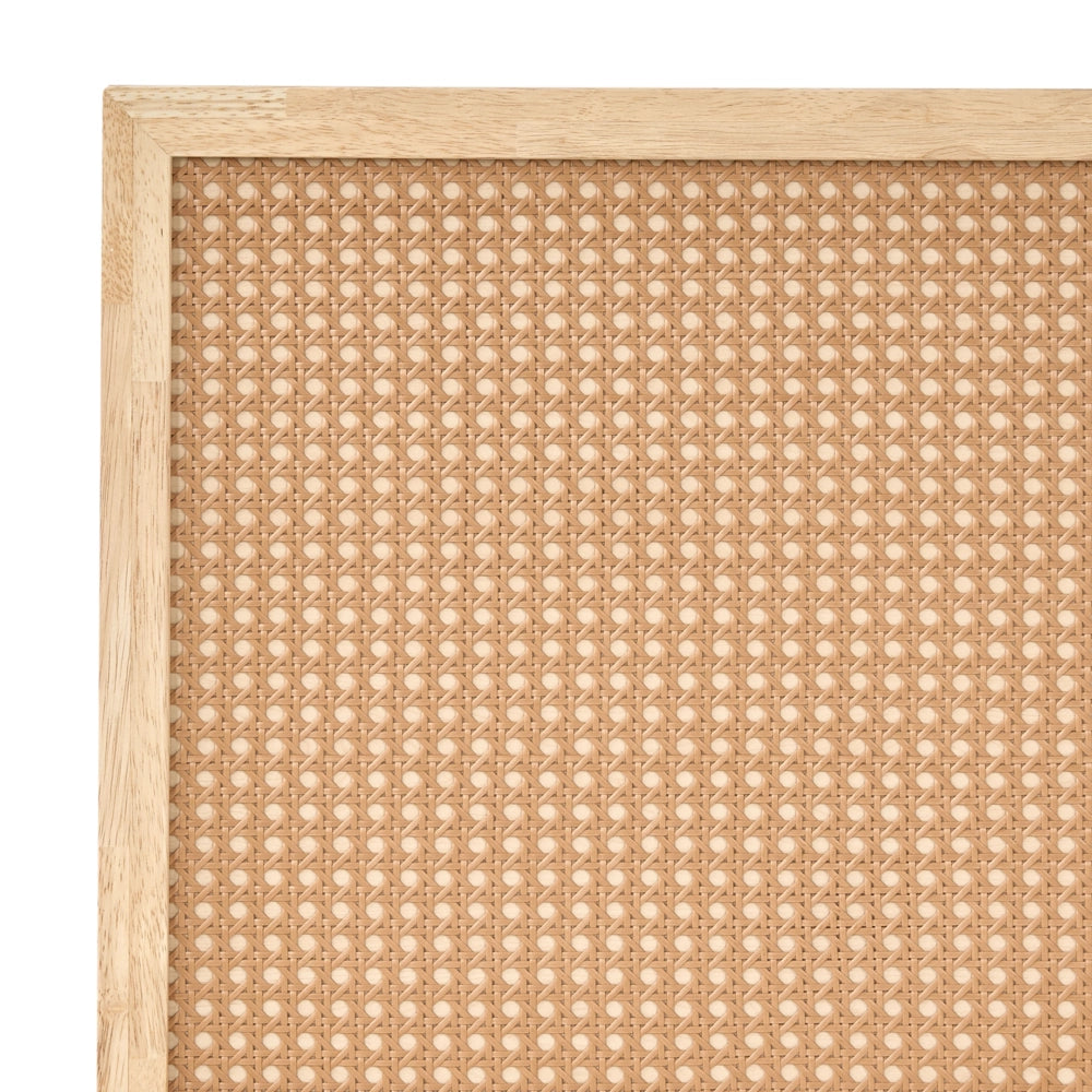 Letto matrimoniale in legno di gomma con testiera in vimini marrone chiaro 120 x 200 cm stile boho minimalista