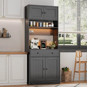Credenza cucina multifunzione con LED RGB; prese USB e 2 prese AC; 72x40x180 cm; MDF nero