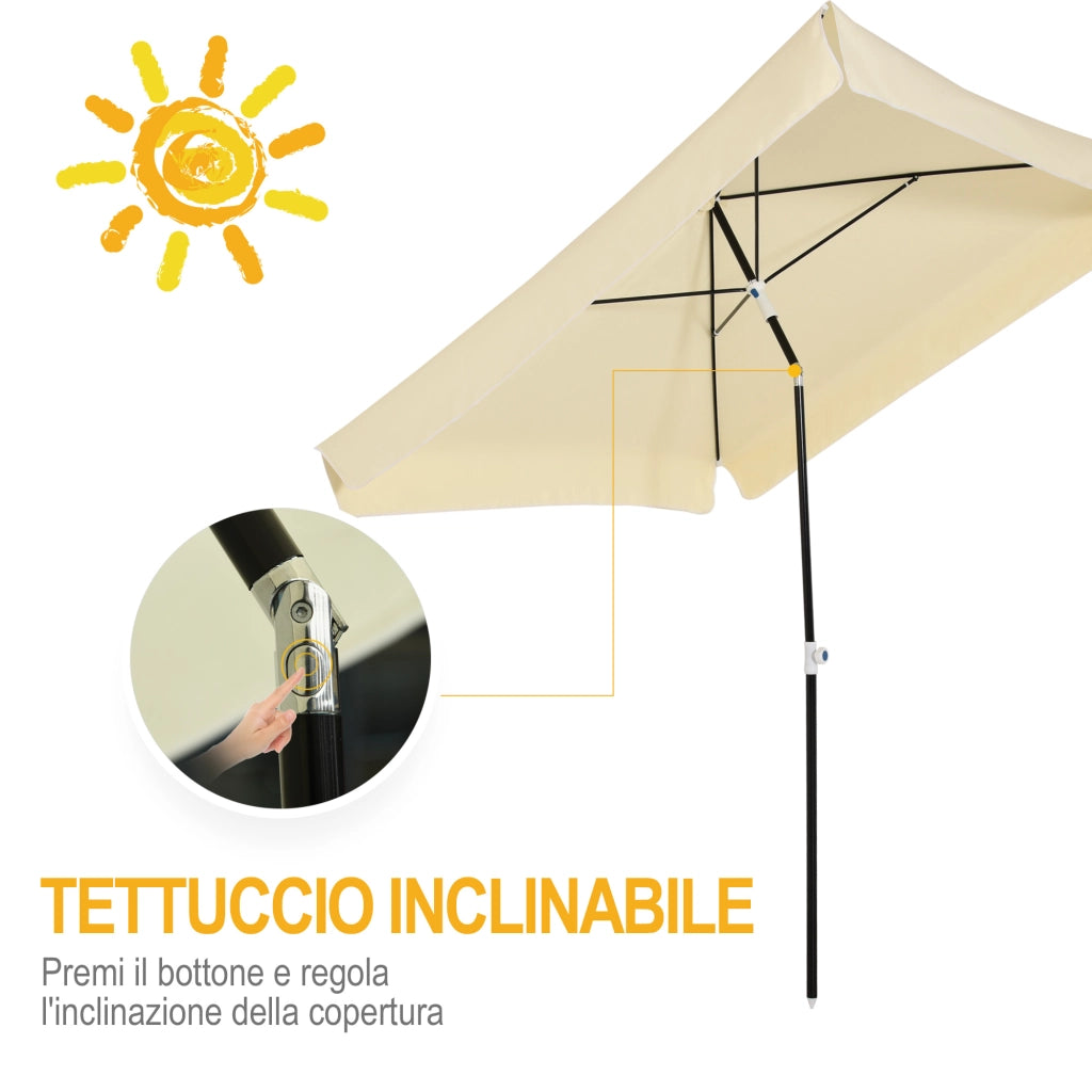 EasyComfort Ombrellone 2x2 m per Esterni con Tettuccio Quadrato, Struttura Regolabile e Portatile, Crema