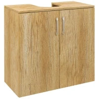 Mobiletto Bagno Sottolavabo Sospeso a 2 Ante con 2 Ripiani in Legno, Colore Naturale