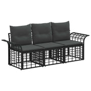 Set di divani da esterno 3 pz | Set Salotto da Giardino Nero e Grigio scuro Poliestere