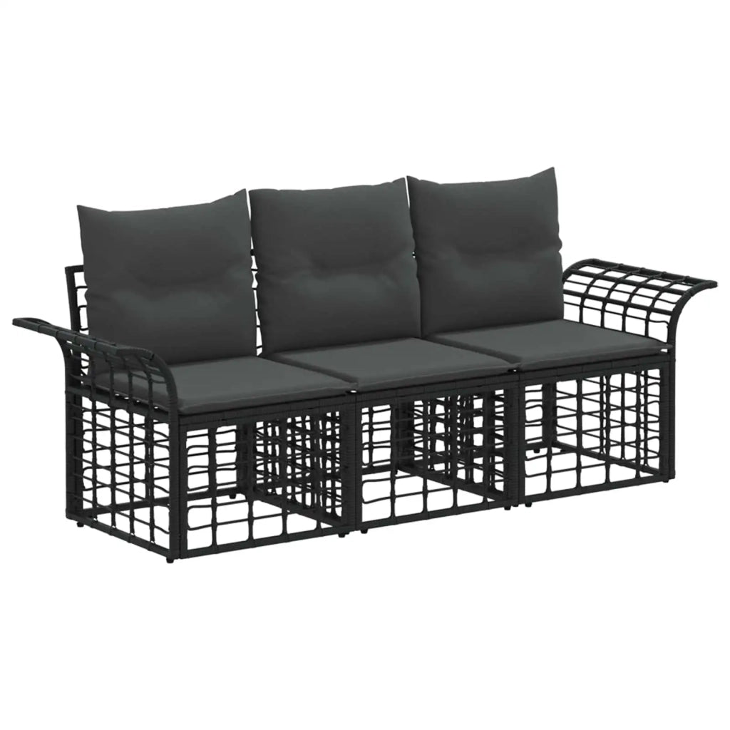 Set di divani da esterno 3 pz | Set Salotto da Giardino Nero e Grigio scuro Poliestere
