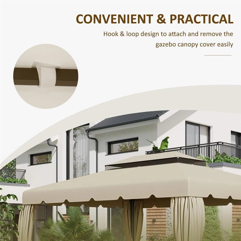 TETTUCCIO DI RICAMBIO PER GAZEBO DA GIARDINO 3X4M CON TETTO A 2 LIVELLI IN POLIESTERE BEIGE