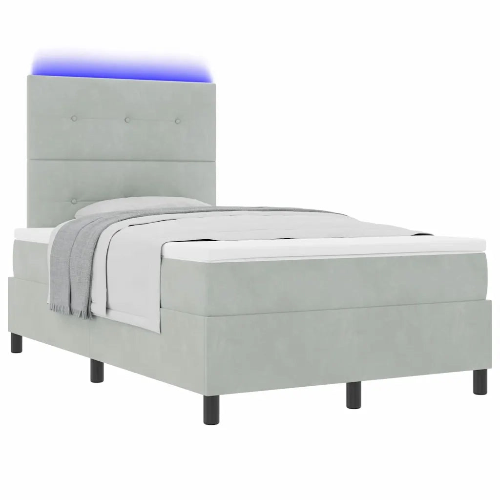 Letto a Sorgente LED Grigio chiaro 120 x 190 cm Tessuto