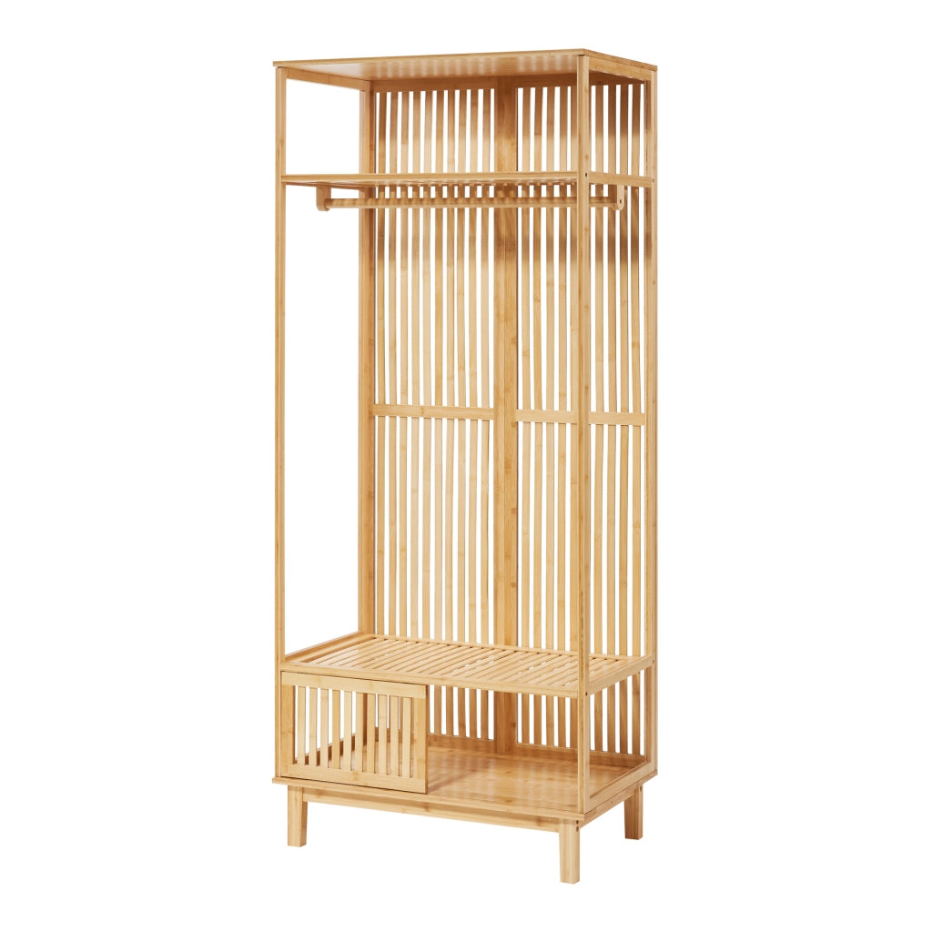 Stand Appendiabiti Ypäjä in Bambù con Ripiani e Barra Porta Abiti 187 x 80 x 47 cm [en.casa]