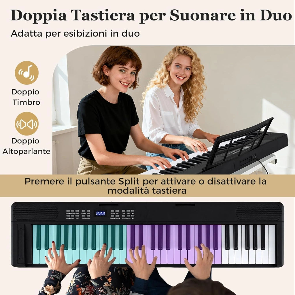 Tastiera Pianoforte Pieghevole a 61 Tasti, Tastiera Elettronica con Funzione MIDI, Cuffie, Pedale Sustain, Pianoforte Digitale Portatile per Principianti (Nero)