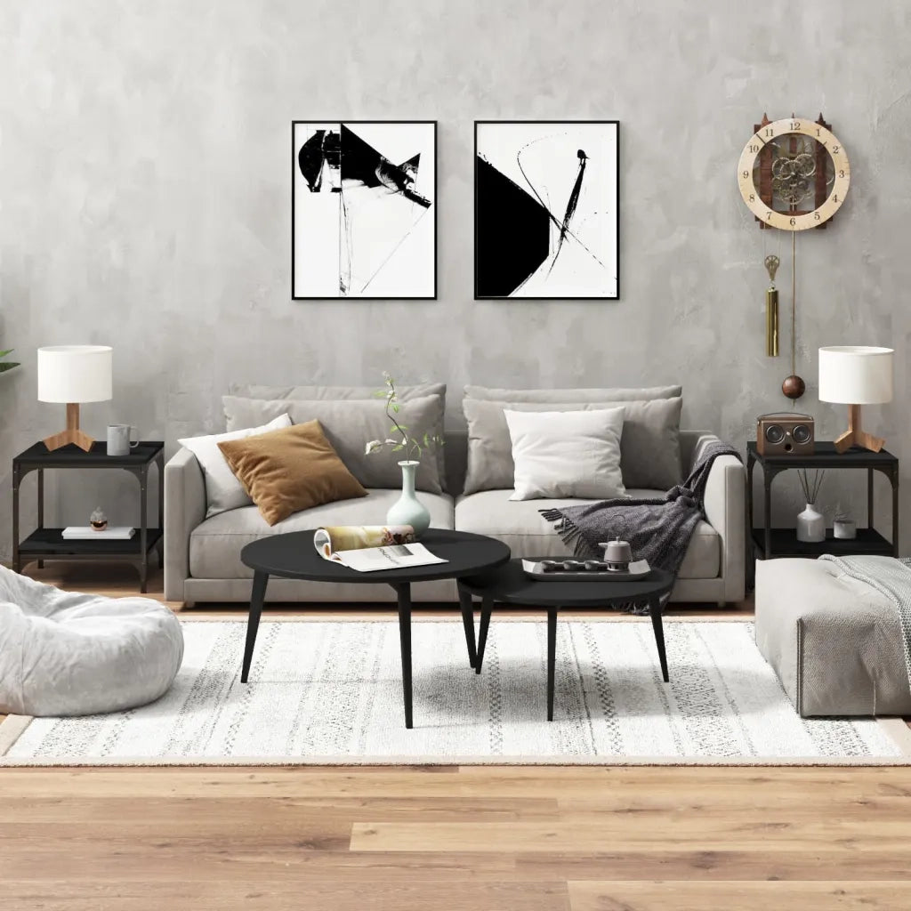 2 pz Tavolini da salotto | Tavolino da caff¨¨ | Tavolino da Soggiorno Nero 40x40x40 cm in Legno Multistrato