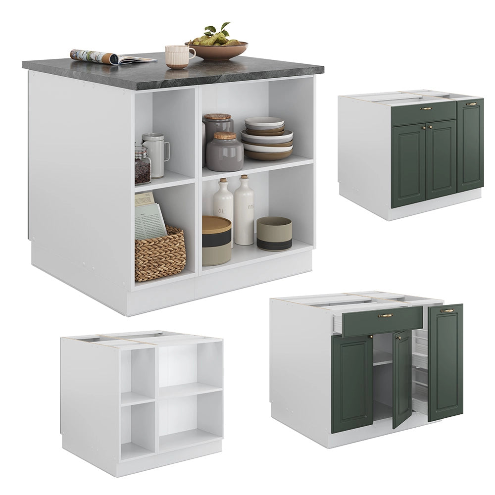 Isola cucina Fame-Line Verde-oro rustico/Bianco 90 cm con cassetto, senza piano di lavoro Vicco