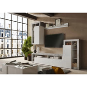 Set di mobili per soggiorno, collezione BURA, lunghezza 280cm. Colori in cemento e bianco lucido laccato.