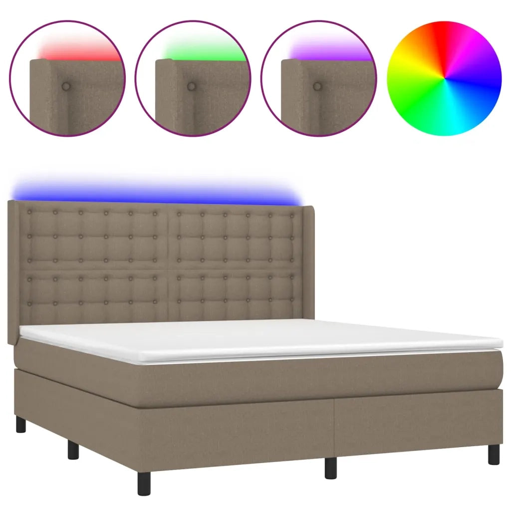 Letto a Molle con Materasso e LED Tortora 180x200 cm in Tessuto 3138657