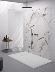 Piatto doccia rettangolare 90x140 cm effetto pietra marmoresina con griglia in tinta bianco ASIA