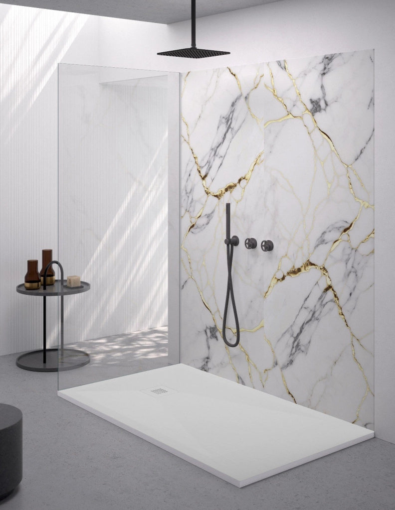 Piatto doccia rettangolare 90x140 cm effetto pietra marmoresina con griglia in tinta bianco ASIA