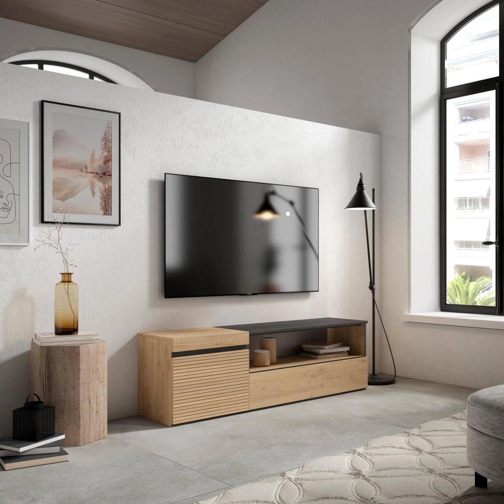 Mobile TV Soggiorno, 150x35x45cm, Per TV fino a 65", Mobile Soggiorno, colore Rovere RF3295