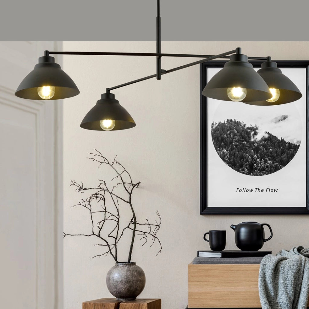 Lampadario Maverick 4 luci nero metallo 100cm Emibig