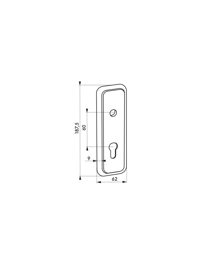 Piastra di copertura 186 x 62 mm, entrata 60 mm, per riferimenti 096564 e 096566 – THIRARD