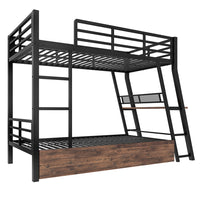 Letto a Castello con LED e Scrivania – Xylo – 90x200cm, Ferro, Cassetti, Paracolpi, Scaletta, Nero, Senza Materasso