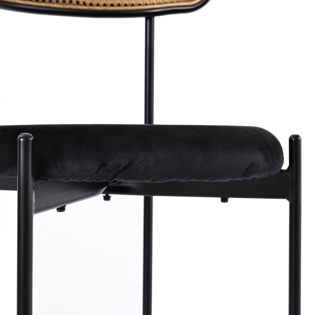 Sedia da pranzo in velluto set da 2 con schienale in rattan curvo e seduta rotonda ergonomica gambe in metallo nero