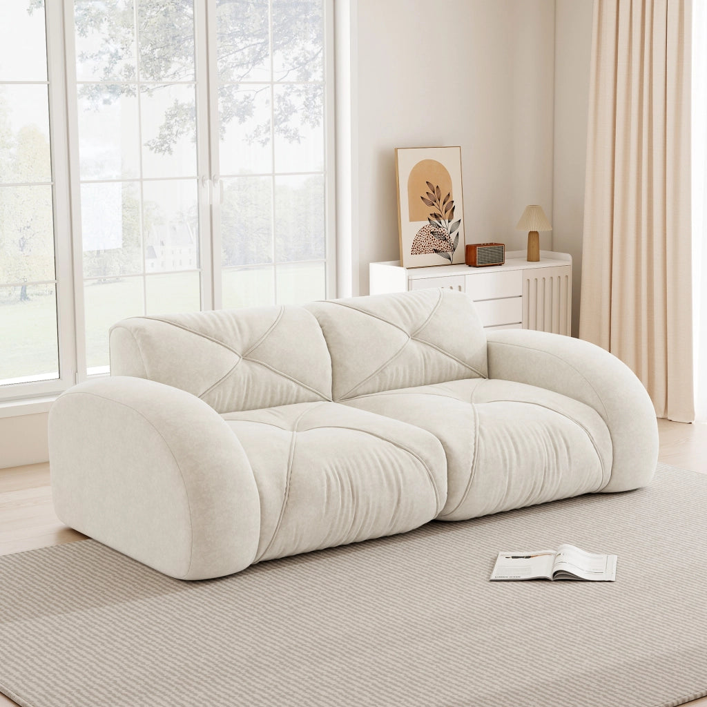 Divano modulare 2 posti in ciniglia senza struttura con schiuma ad alta densità e design antiscivolo beige chiaro