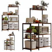 Scaffale da cucina per microonde, mobile con 5 ripiani, marrone scuro rustico