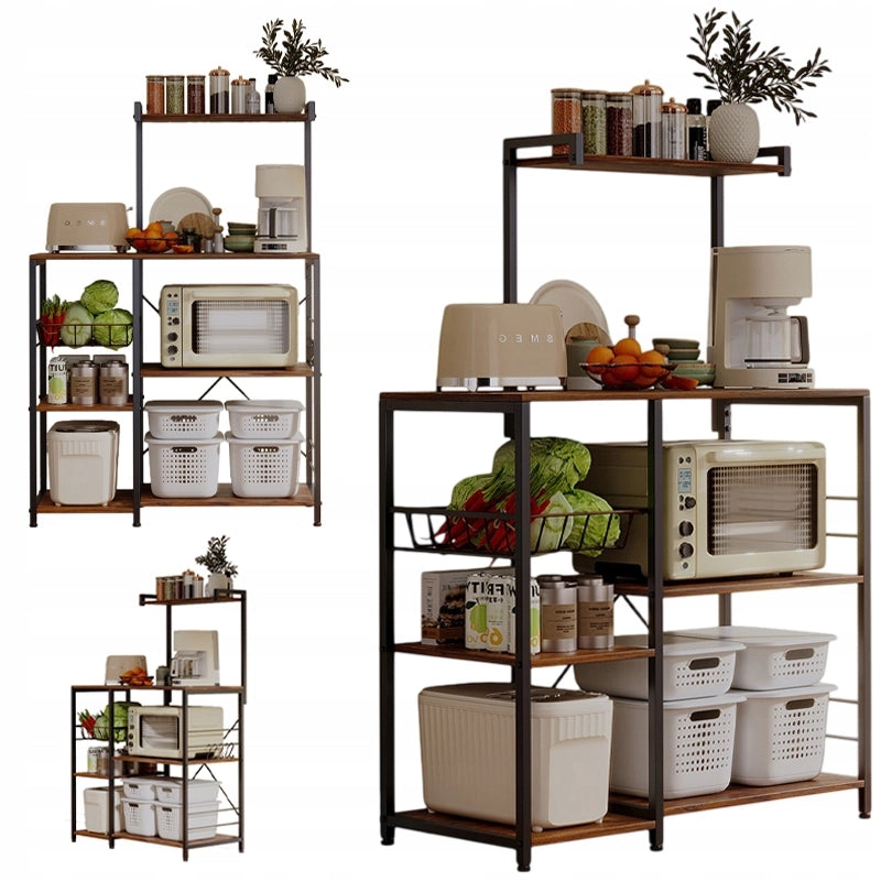 Scaffale da cucina per microonde, mobile con 5 ripiani, marrone scuro rustico