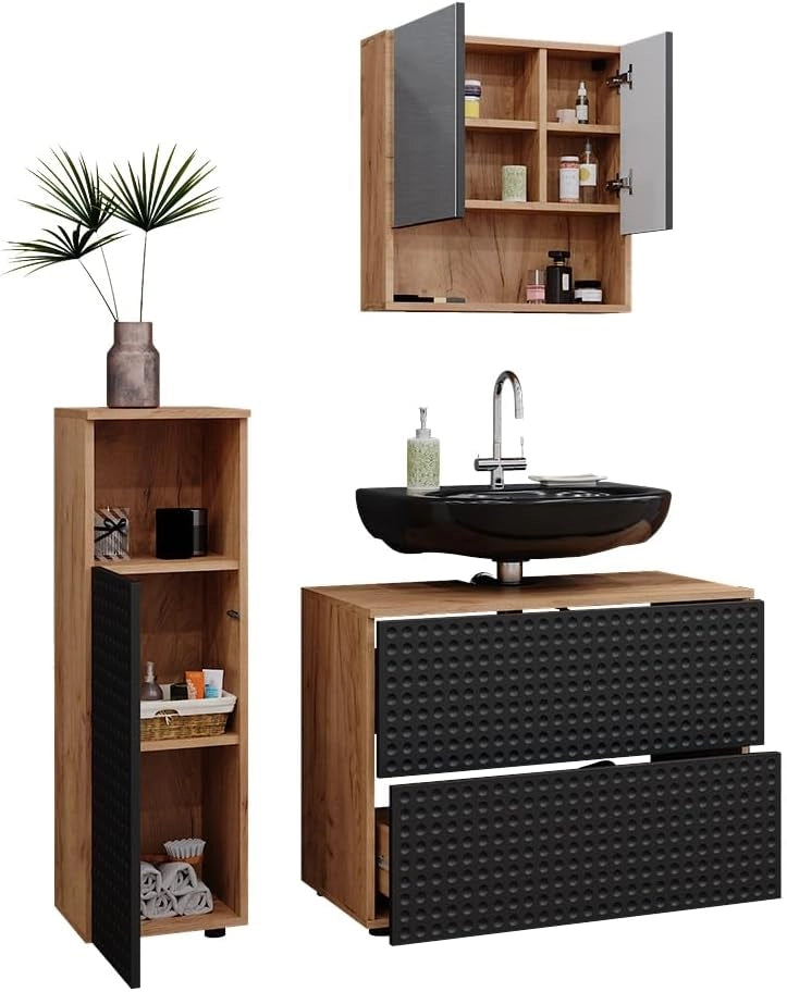 Set mobili bagno Irma, Antracite puntinato, 3 pezzi, con cabinet midi