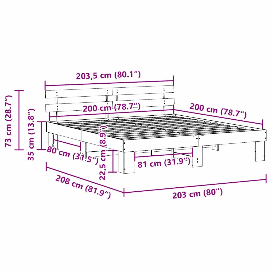 Struttura del letto Marrone cerato 200 x 200 cm Pino massello 872430
