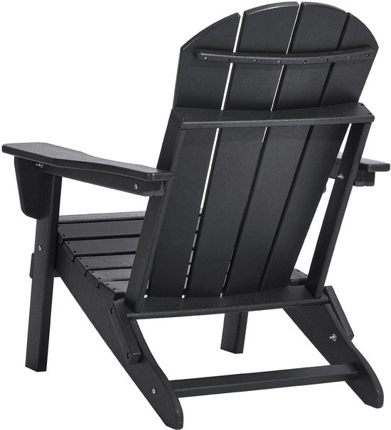 Set di sedie adirondack 2, sedie esterne ripiegabili resistente all'acqua con contenitore per bicchiere, supporti per braccia ergonomici, zona di riscaldamento portatile, plastica nera per giardino e giardino dietro casa