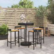 Set Bar Giardino 5 pz Nero Polyrattan e Legno Massello Acaciacod mxl 76721