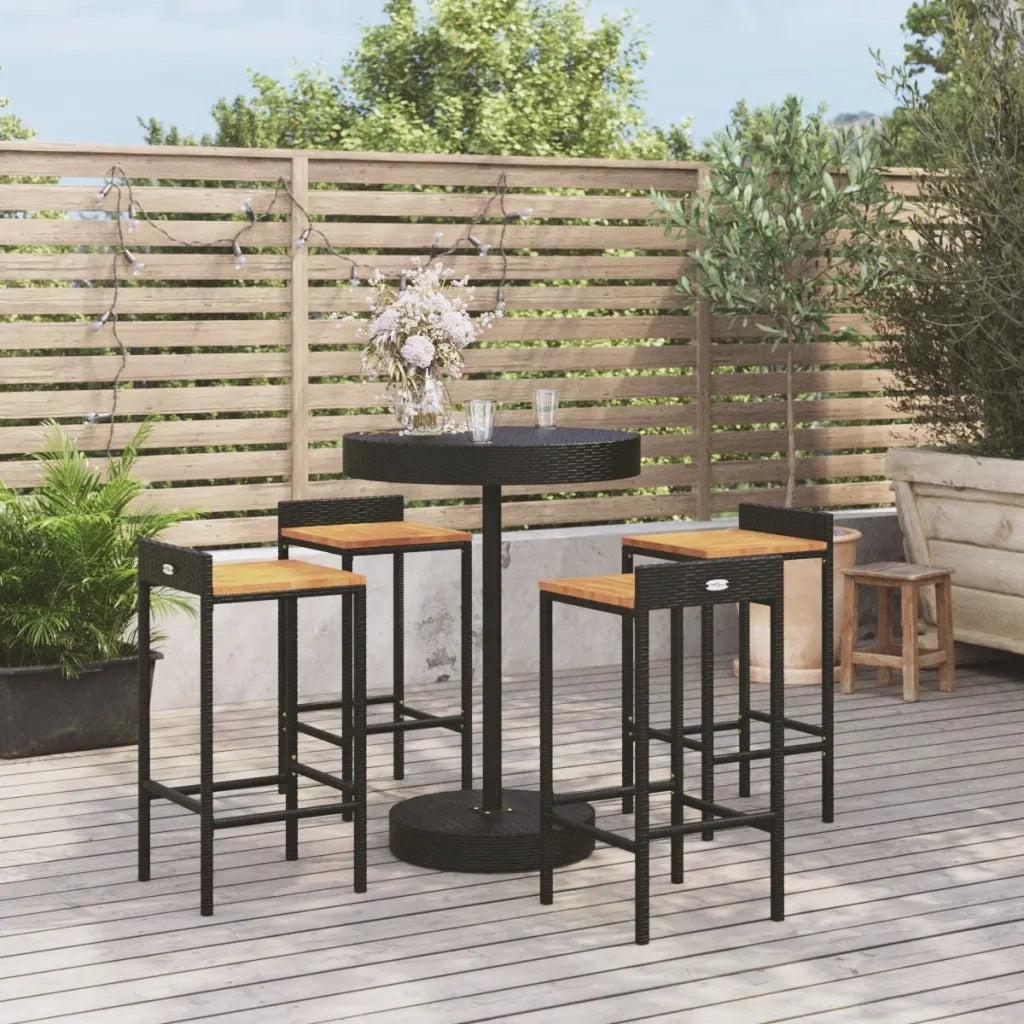 Set Bar Giardino 5 pz Nero Polyrattan e Legno Massello Acaciacod mxl 76721