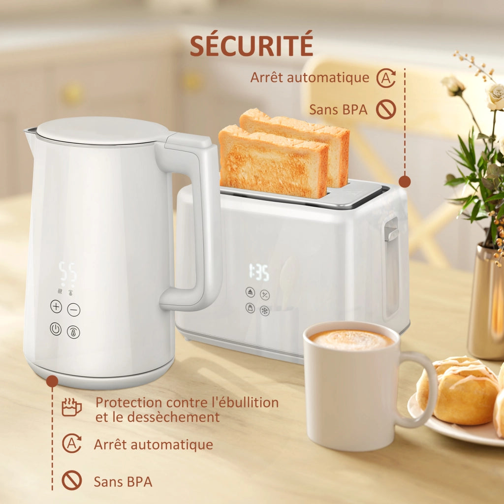 Bollitore e Tostapane ¨C zephmum ¨C Inox 1.5L 2200W Tostapane 2 Fette Crema