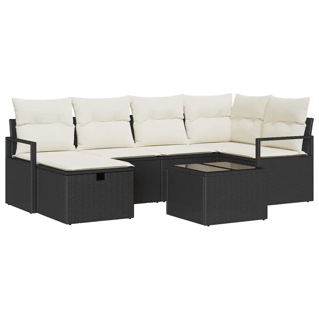 Set di divani con cuscino 7 pcs Nero e Crema polyrattan