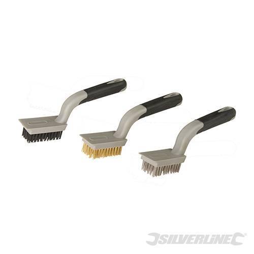 Set 3 spazzole  lunghezza 190 mm in acciaio ottone e nylon Silverline