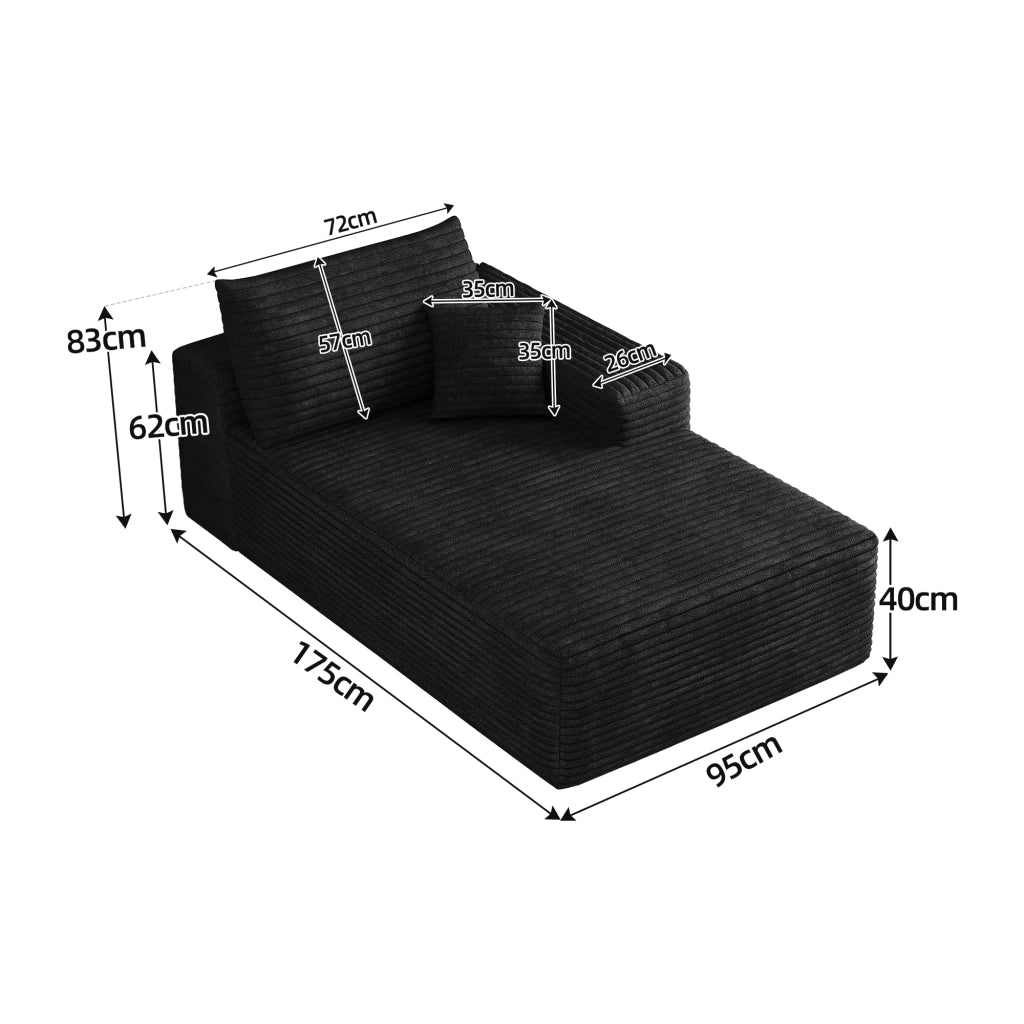 Divano ad angolo convertibile modulare con chaise destra senza montaggio in tessuto morbido nero per salotto e camera da letto