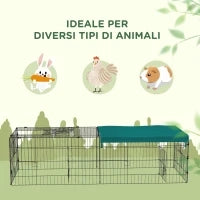 Gabbia per Conigli da Esterno e Interno con Tettuccio in Acciaio, 185x75x50cm, Verde