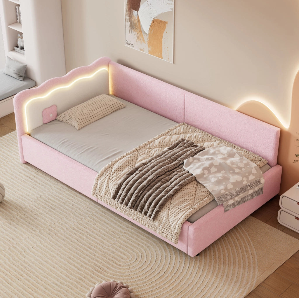 Letto 90x200 cm con illuminazione LED e testiera colour blocking rosa