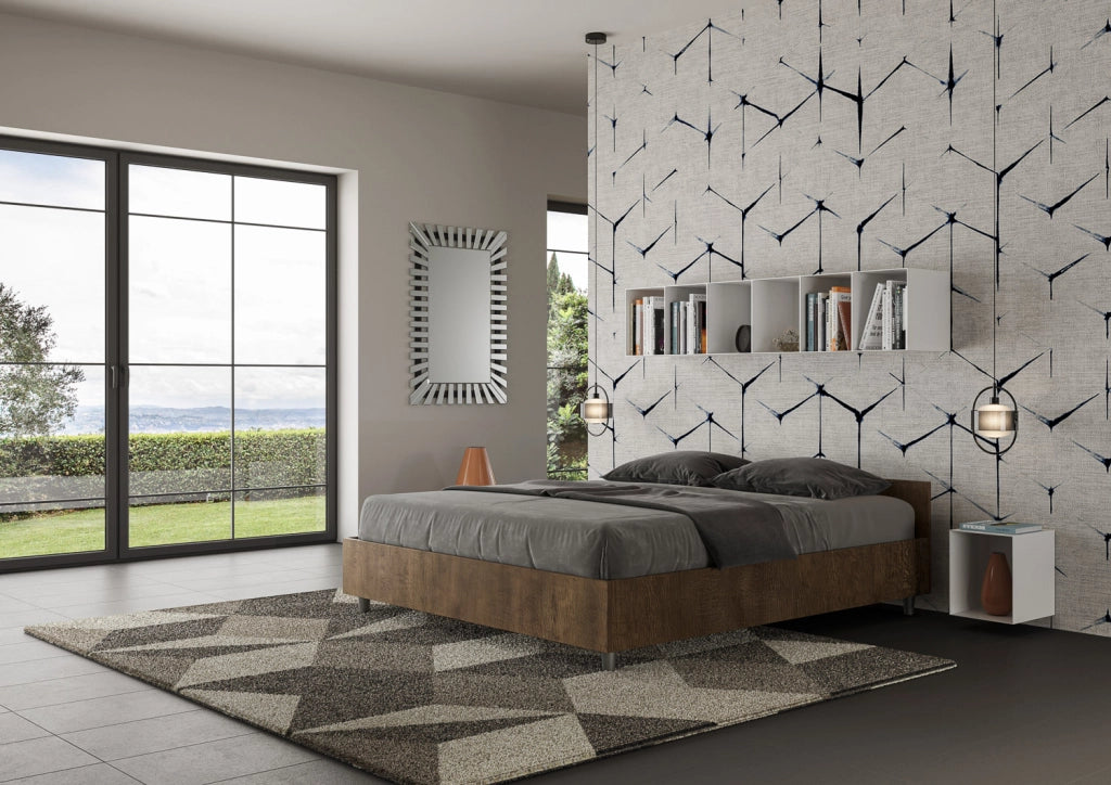 Letto Matrimoniale 160x190 cm con Rete e Contenitore Alzata Comoda Testata Bassa Nuamo Noce
