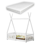 Letto a Capanna Helsingborg con Sponde e Materasso 70 x 140 cm Bianco [en.casa]