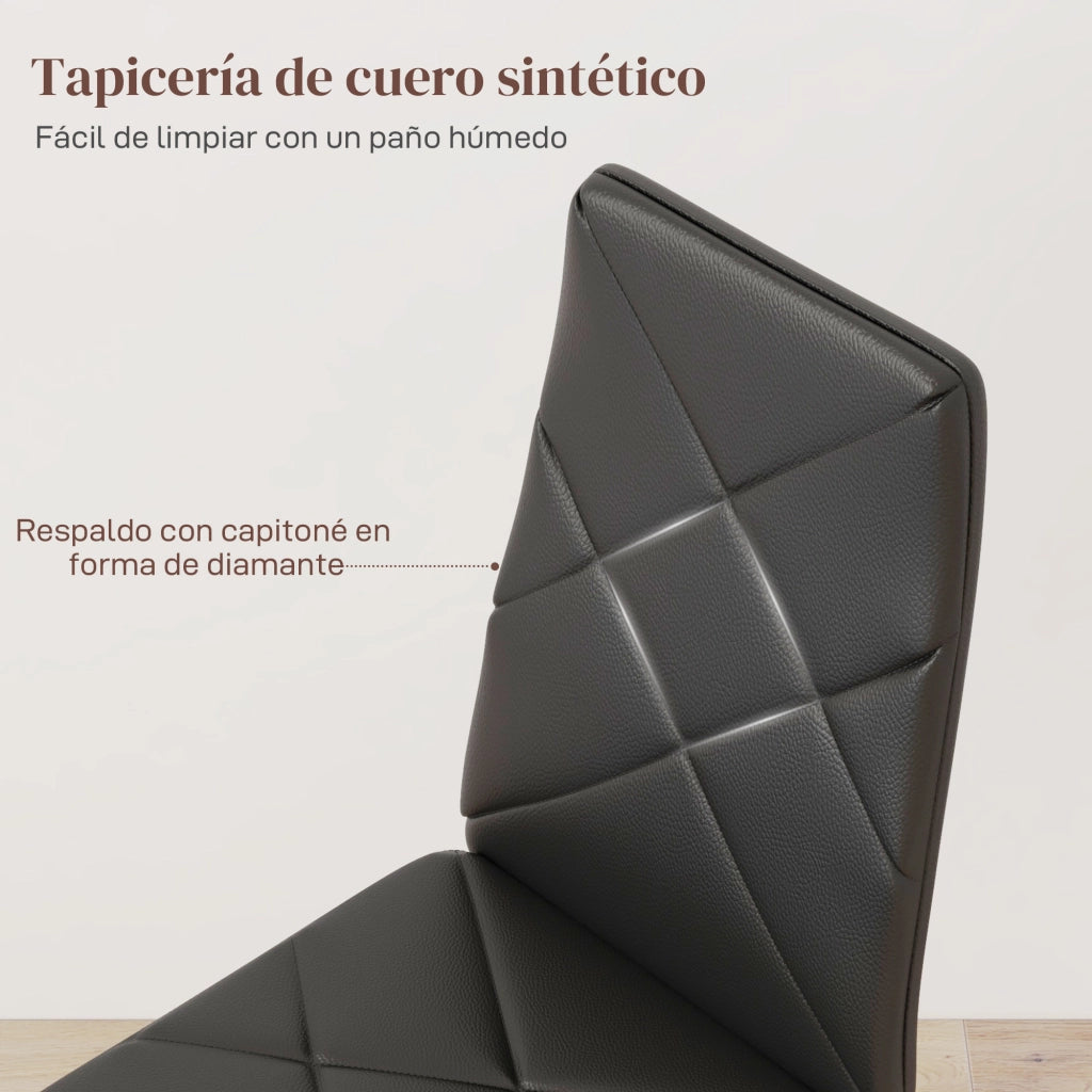 Set di 6 Sedie da Pranzo Imbottite in Similpelle con Schienale Alto e Gambe in Metallo ¨C Minimal ¨C Nero 41x50x97 cm