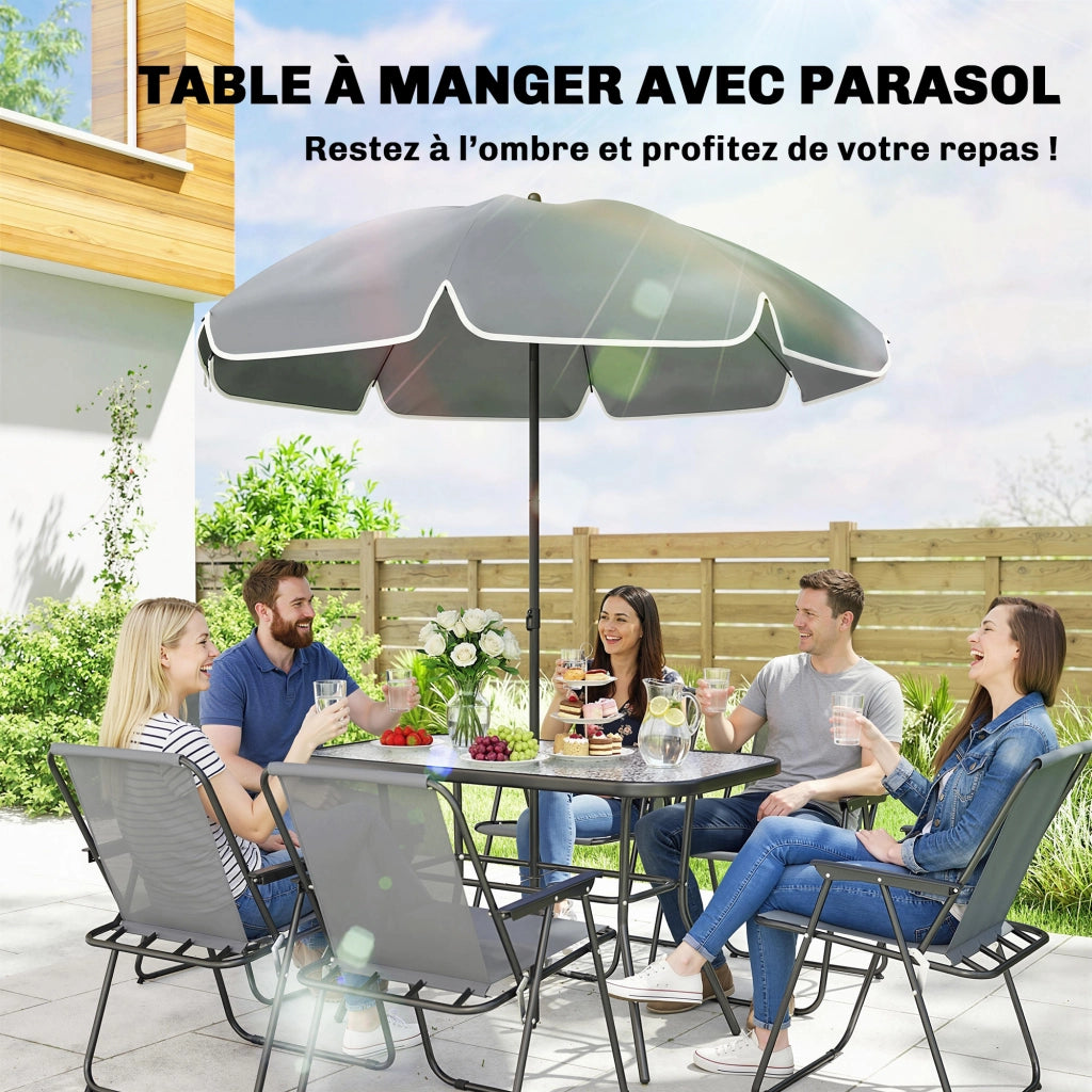 Set da giardino esterno 8 pezzi con tavolo e 6 sedie pieghevoli ¨C zephmum ¨C Grigio, Polipropilene