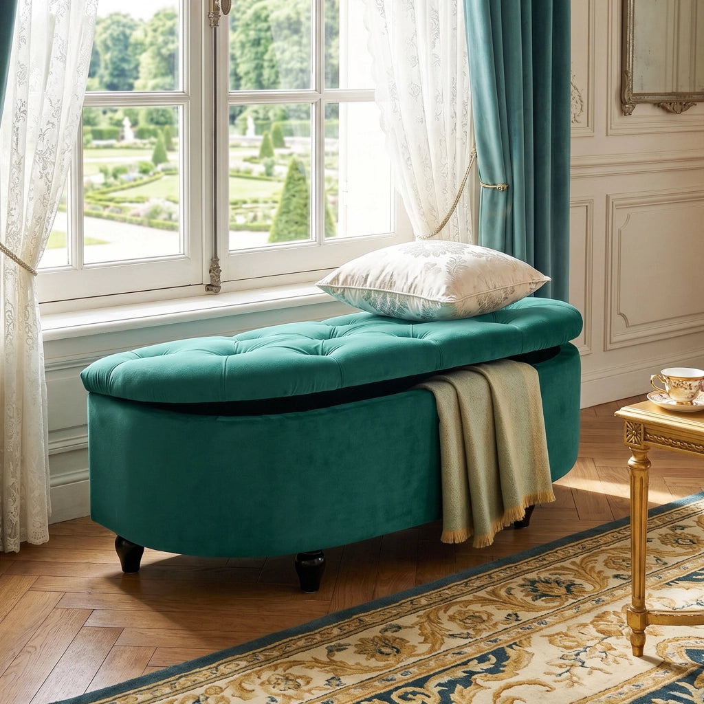 Cassettiera imbottita con coperchio a chiusura morbida ¨C Minimal ¨C 120x46x42 cm, grigio scuro, velluto