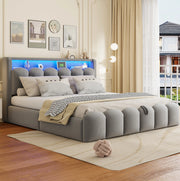 Letto matrimoniale imbottito 180x200 cm con LED e contenitore