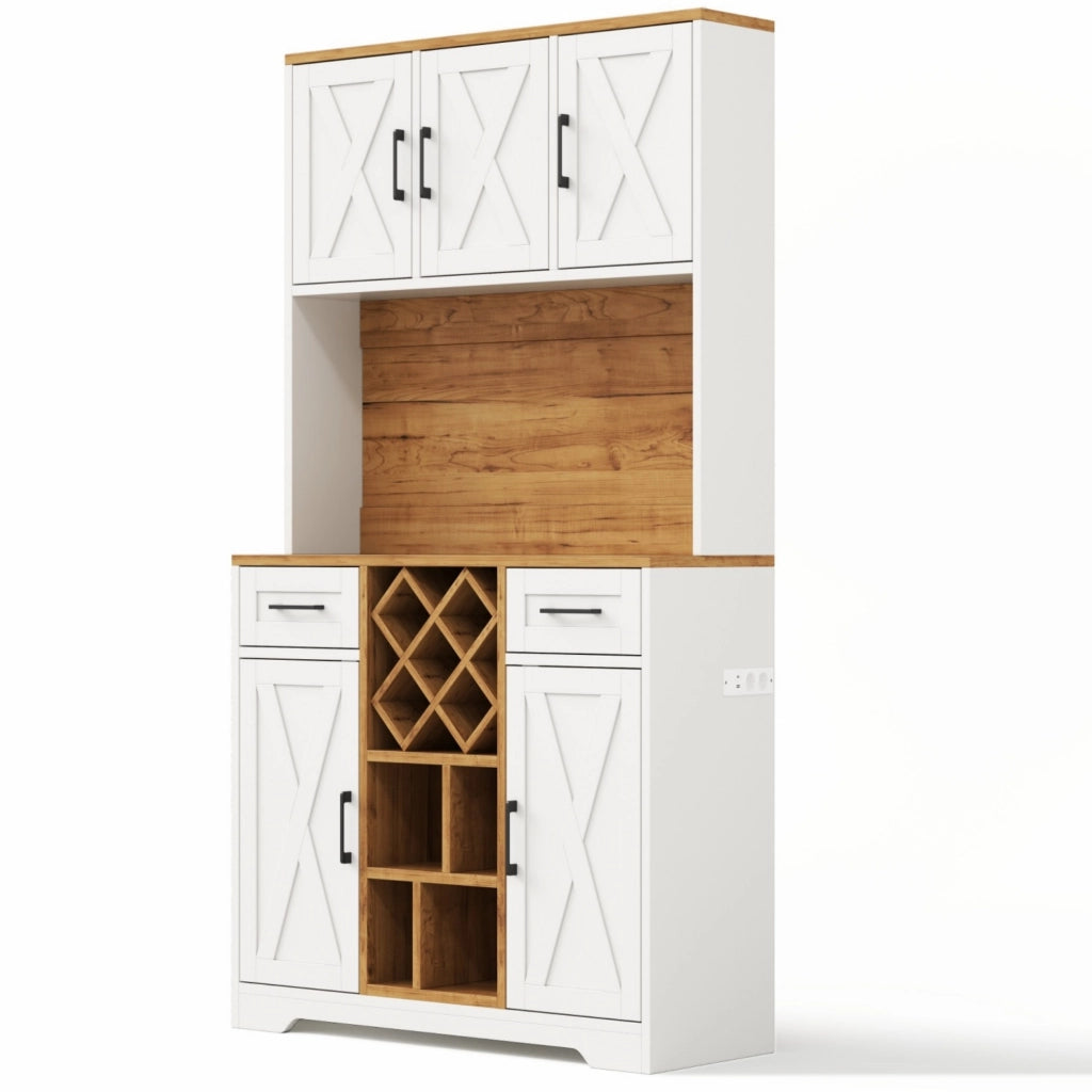 Credenza alta multifunzionale con LED RGB, prese integrate, 2 cassetti e portabottiglie estraibile, 105 × 40 × 180 cm