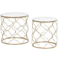 Set di 2 Tavolini da Salotto Impilabili Art Deco in Metallo con Piano in Vetro, Oro