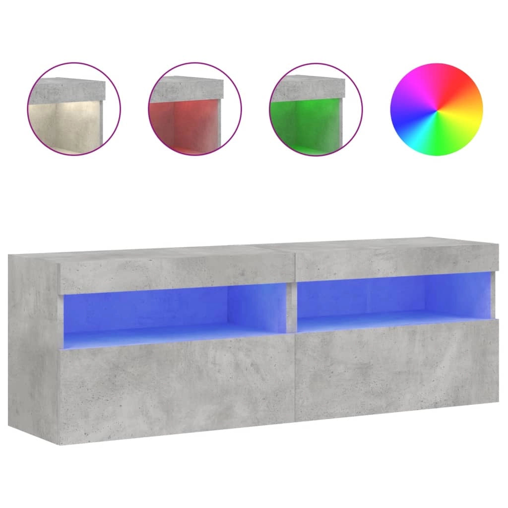 Mobile TV multimediale da parete mensola TV credenza mobile TV sala da pranzo soggiorno camera da letto e luci LED 2 pezzi 60 x 30 x 40 cm grigio 02_0029131
