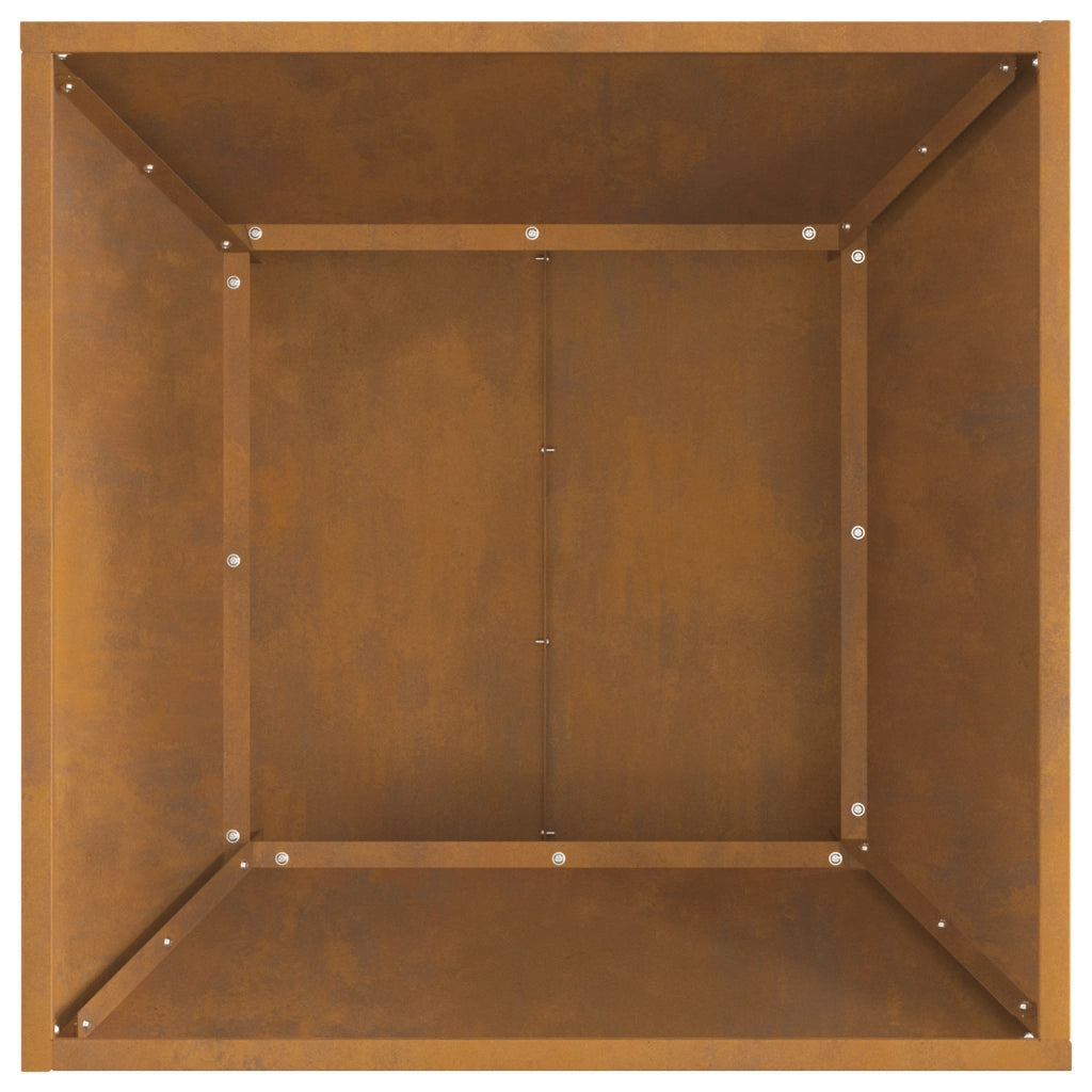 Focolare quadrato marrone 60x60x35 cm in acciaio antiruggine