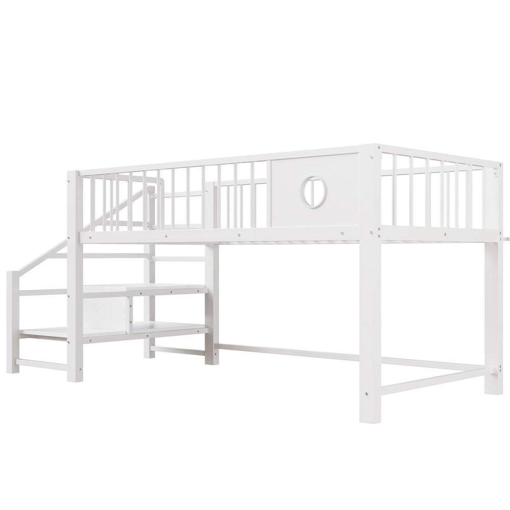 Letto a Soppalco Basso per Bambini con Scala Contenitore ¨C Xylo ¨C Metallo Bianco 90x200