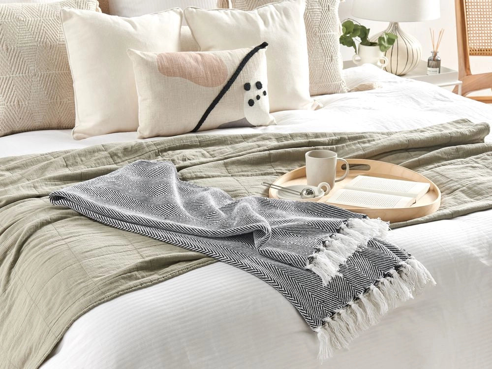Coperta in cotone Nero 130 x 160 cm Copriletto boho stile costiero